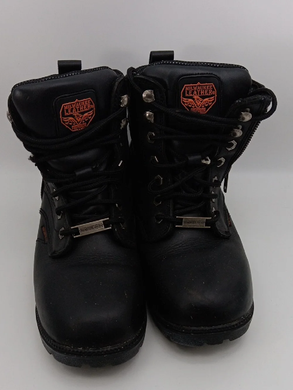 Men's Black Lace-Up Work Boots with Side Zipper SIZE 9